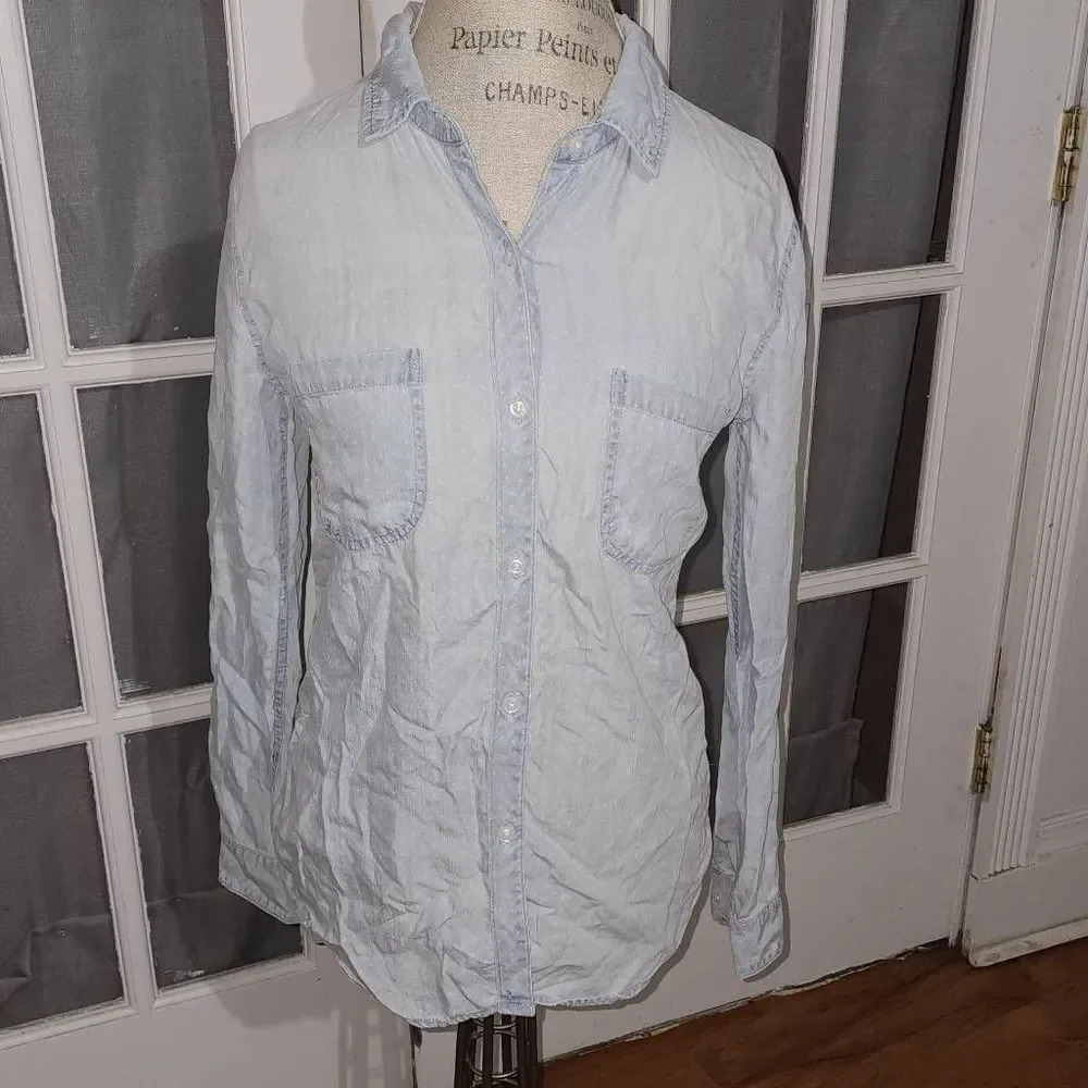 Rails Womens Blue Polka Dot Long Sleeve Button Down Shirt Small